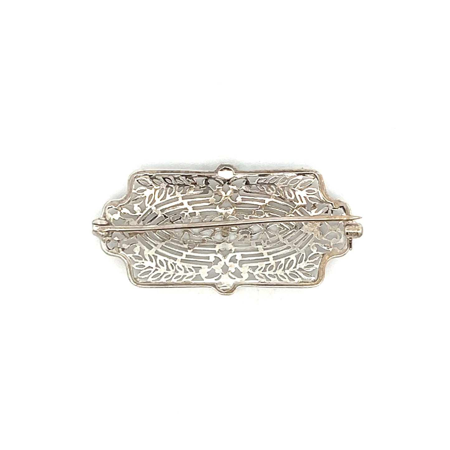 Antique Art Deco Filigree Brooch in 14k White Gold