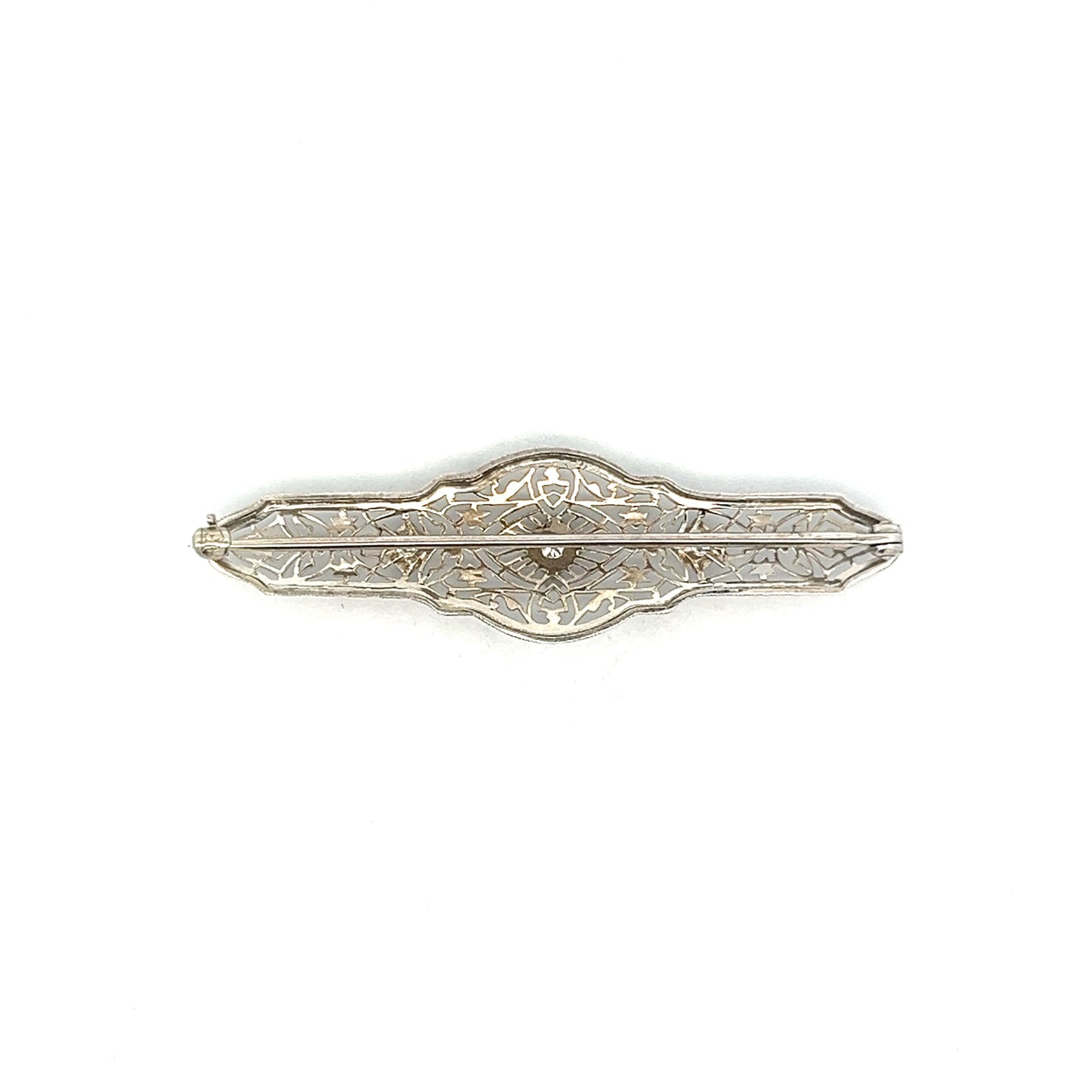 .08 Vintage Diamond Filigree Brooch in 14k White Gold