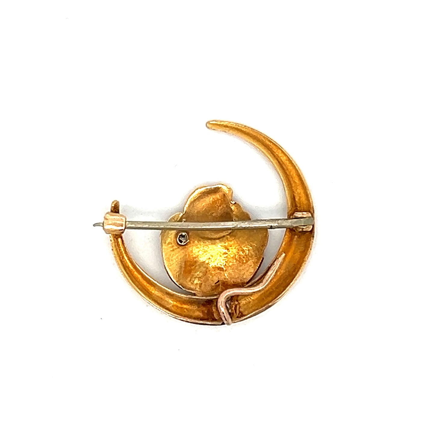 Vintage Art Nouveau Crescent Moon Brooch in 10k