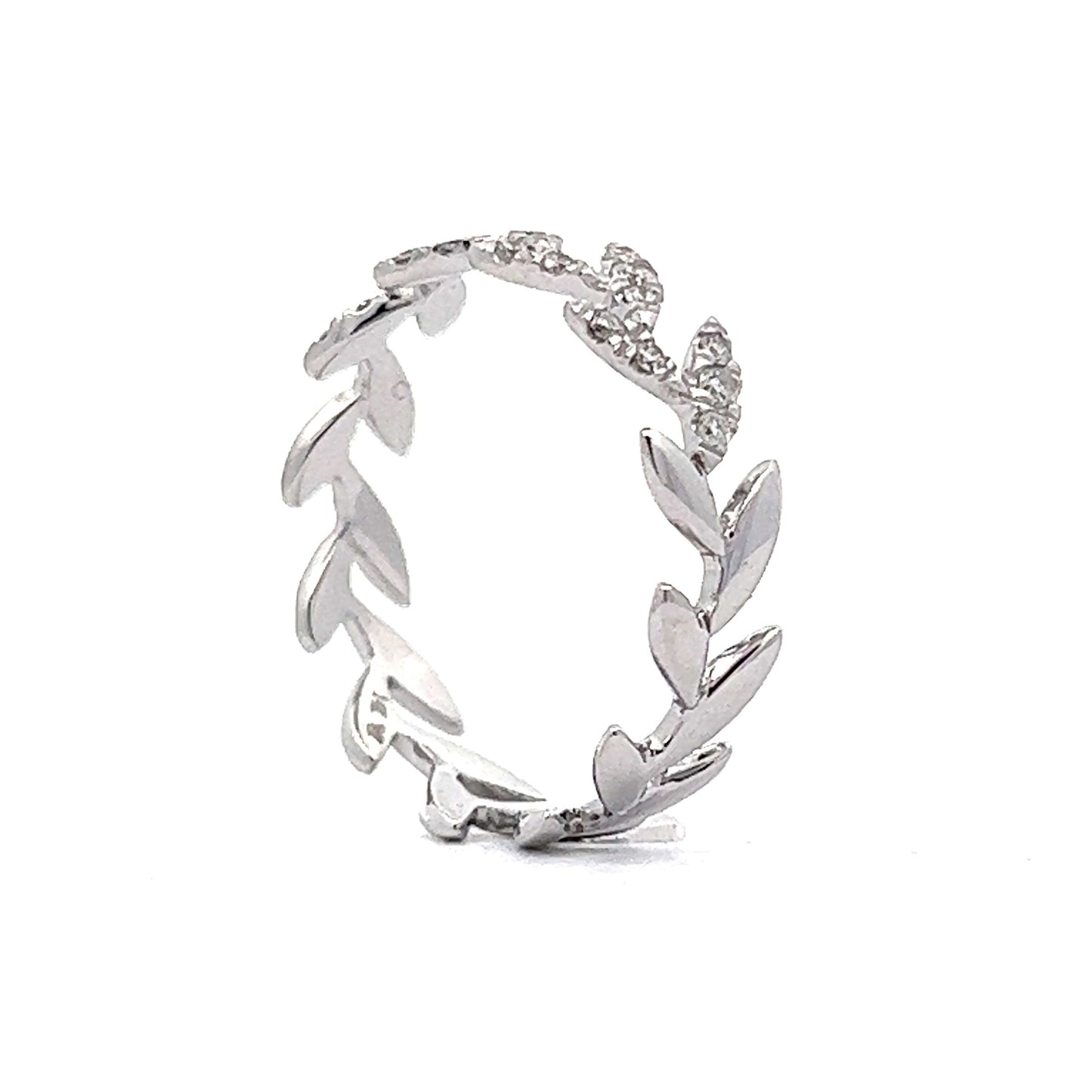 Pave Diamond Vine Stacking Ring in 14k White Gold