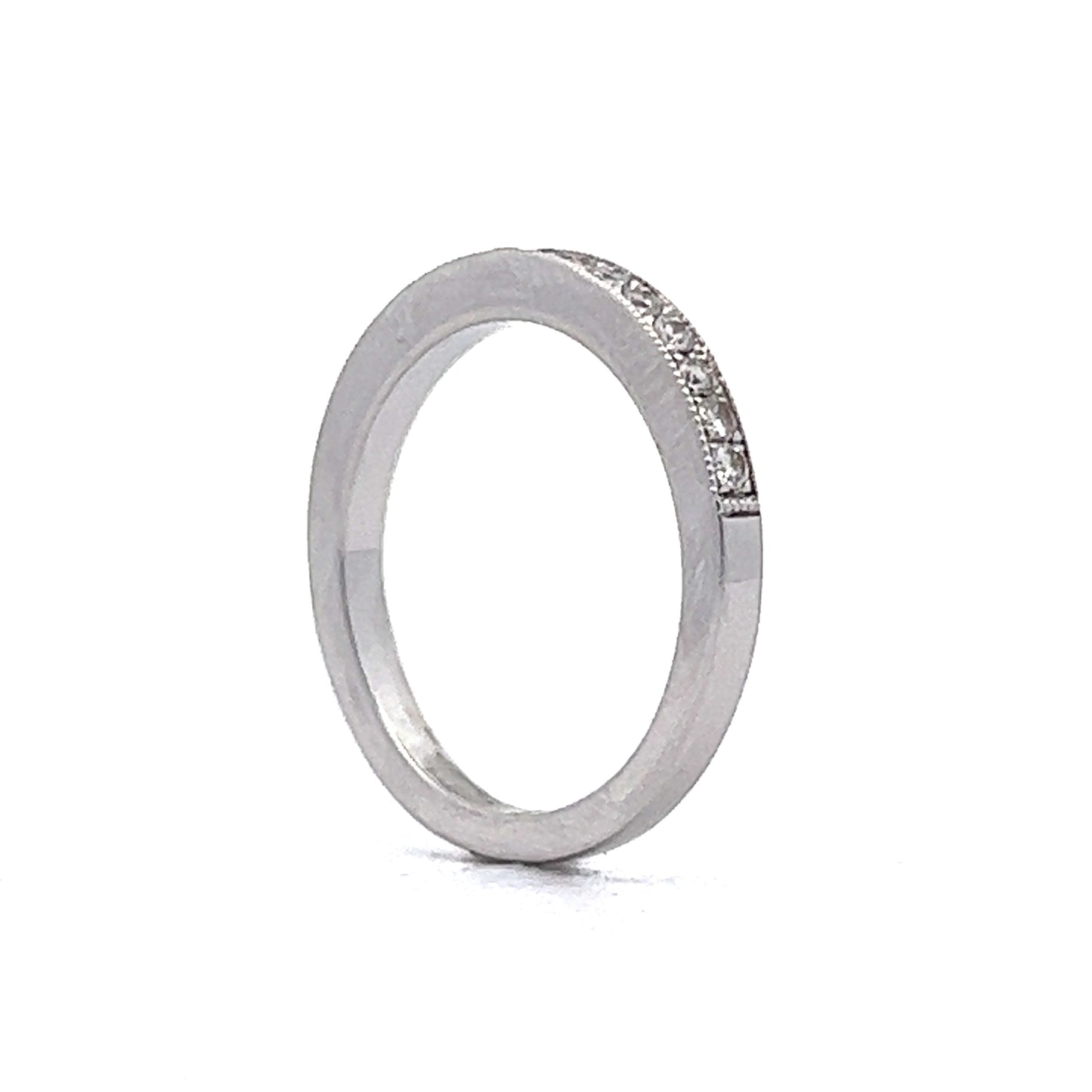 Antique Style Wedding Band w/ Diamonds in White Gold