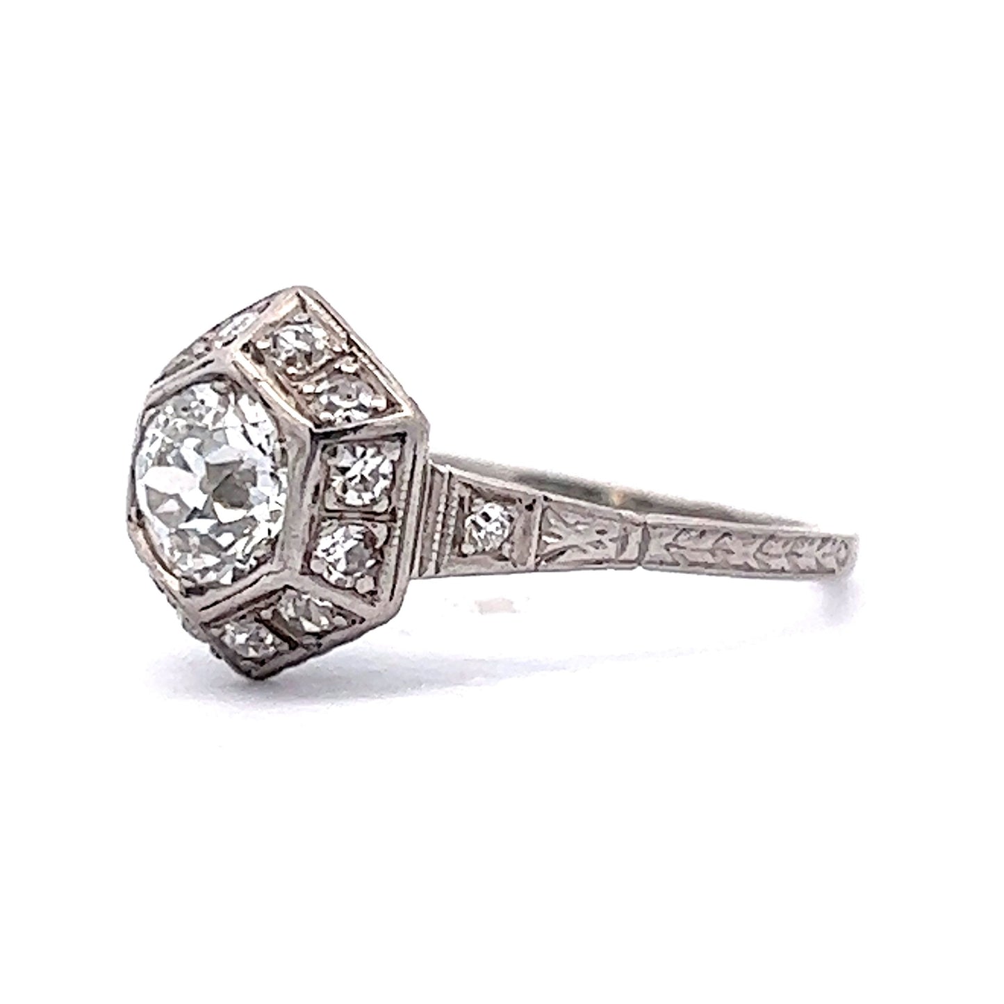 .88 Vintage Art Deco Diamond Engagement Ring in Platinum