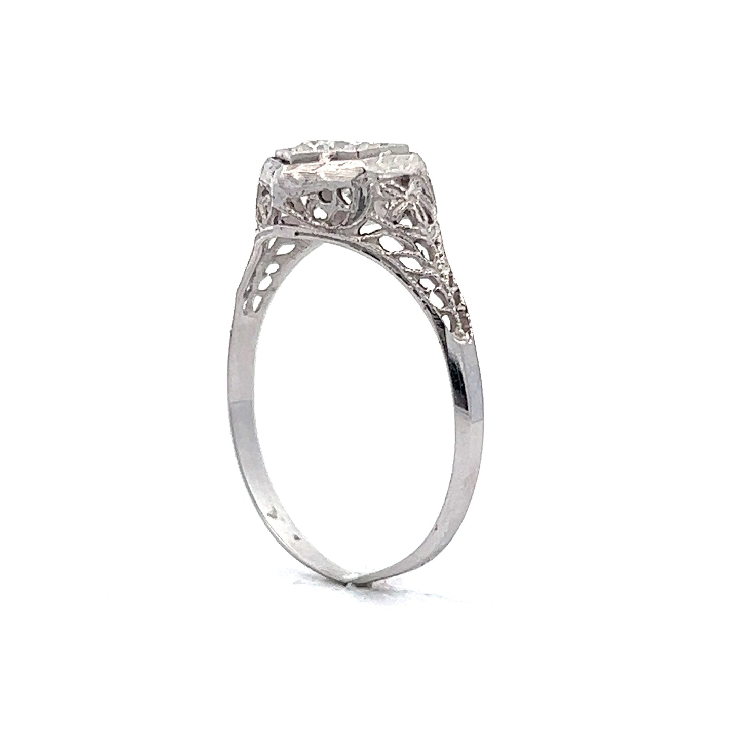 .62 Art Deco Filigree Diamond Engagement Ring in 18k White Gold