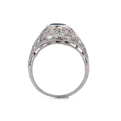 2.32 Art Deco Sapphire & Diamond Engagement Ring in Platinum
