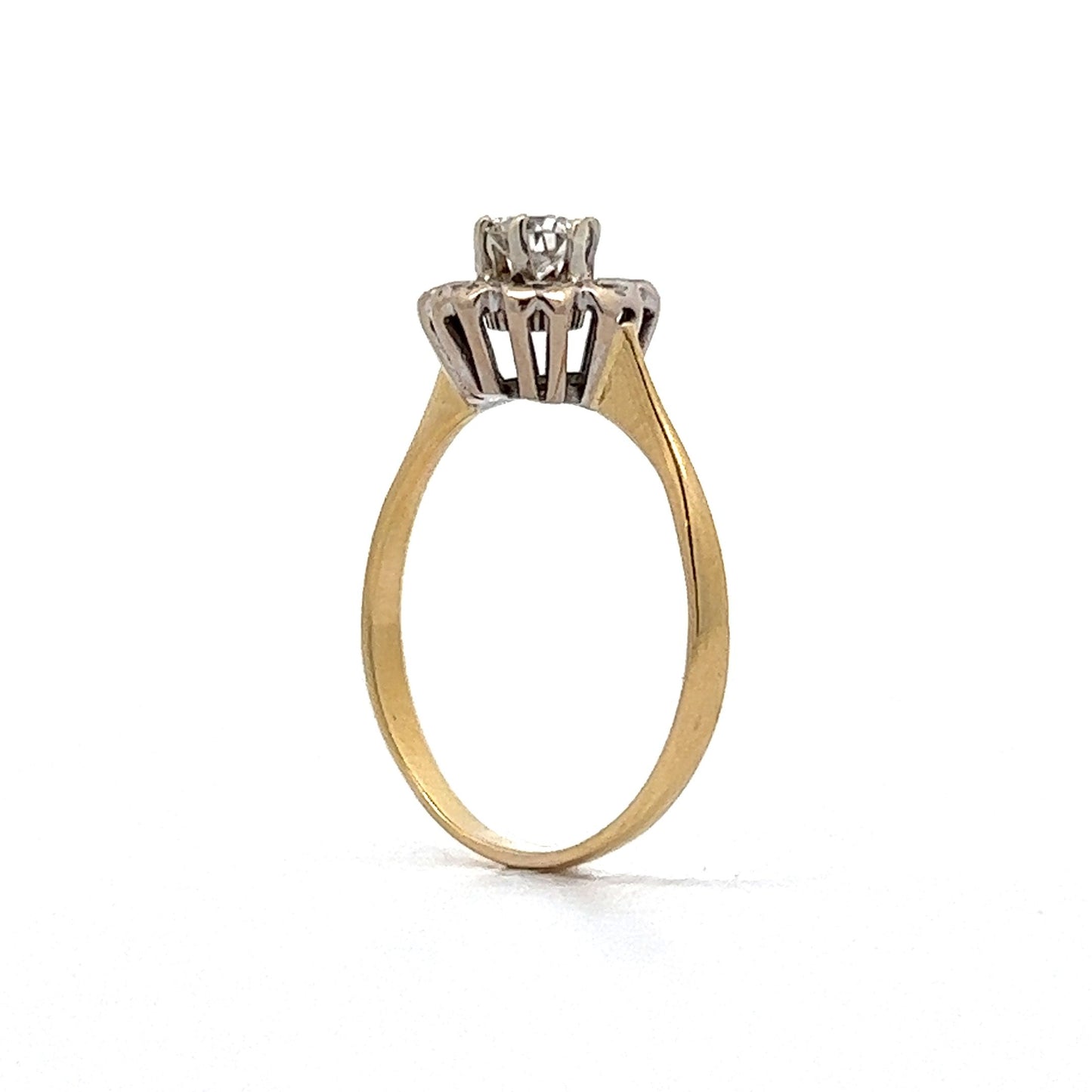 Vintage Mid-Century Cluster Diamond Engagement Ring in 14k Yellow & White Gold