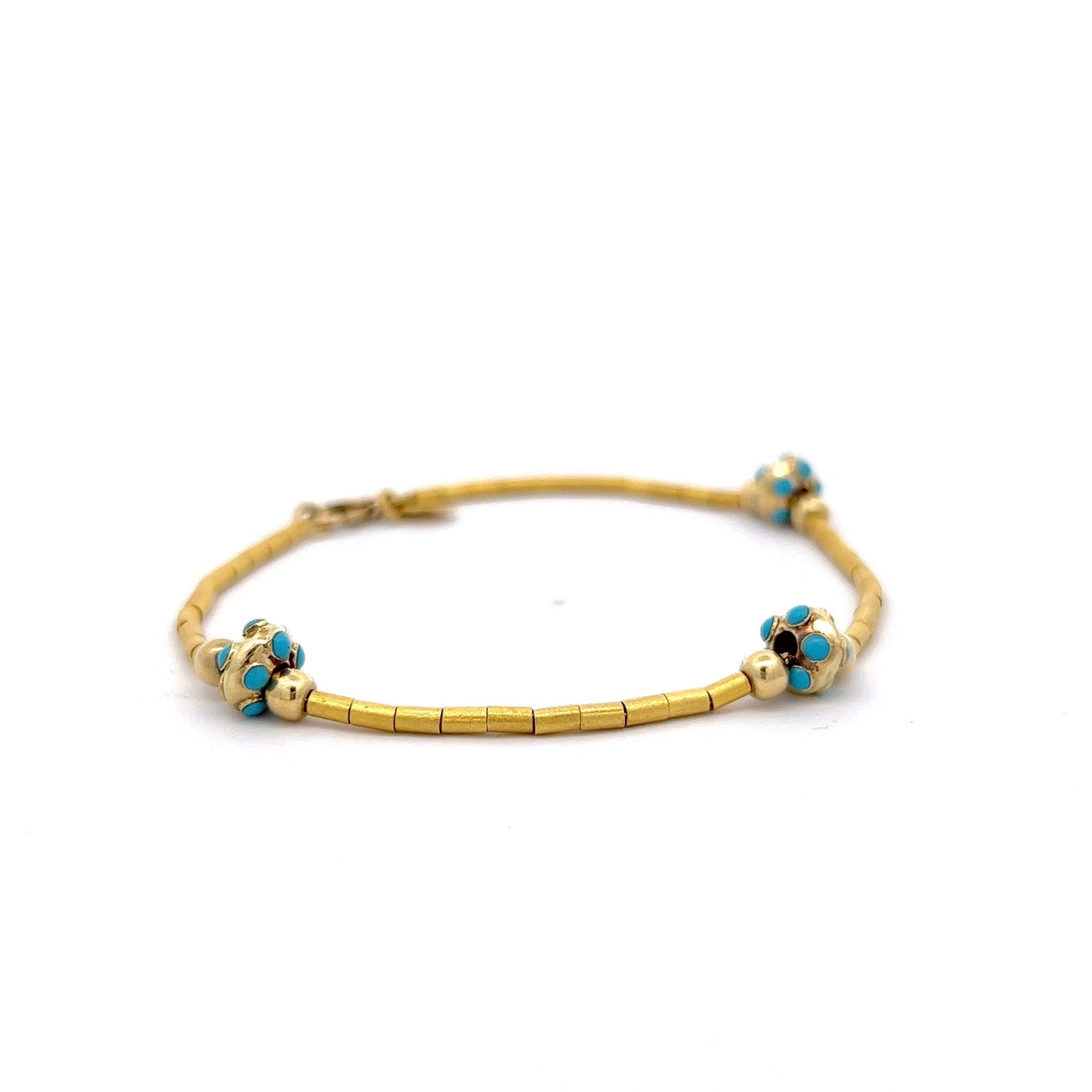 Blue Enamel Link Bracelet in 14k Yellow Gold
