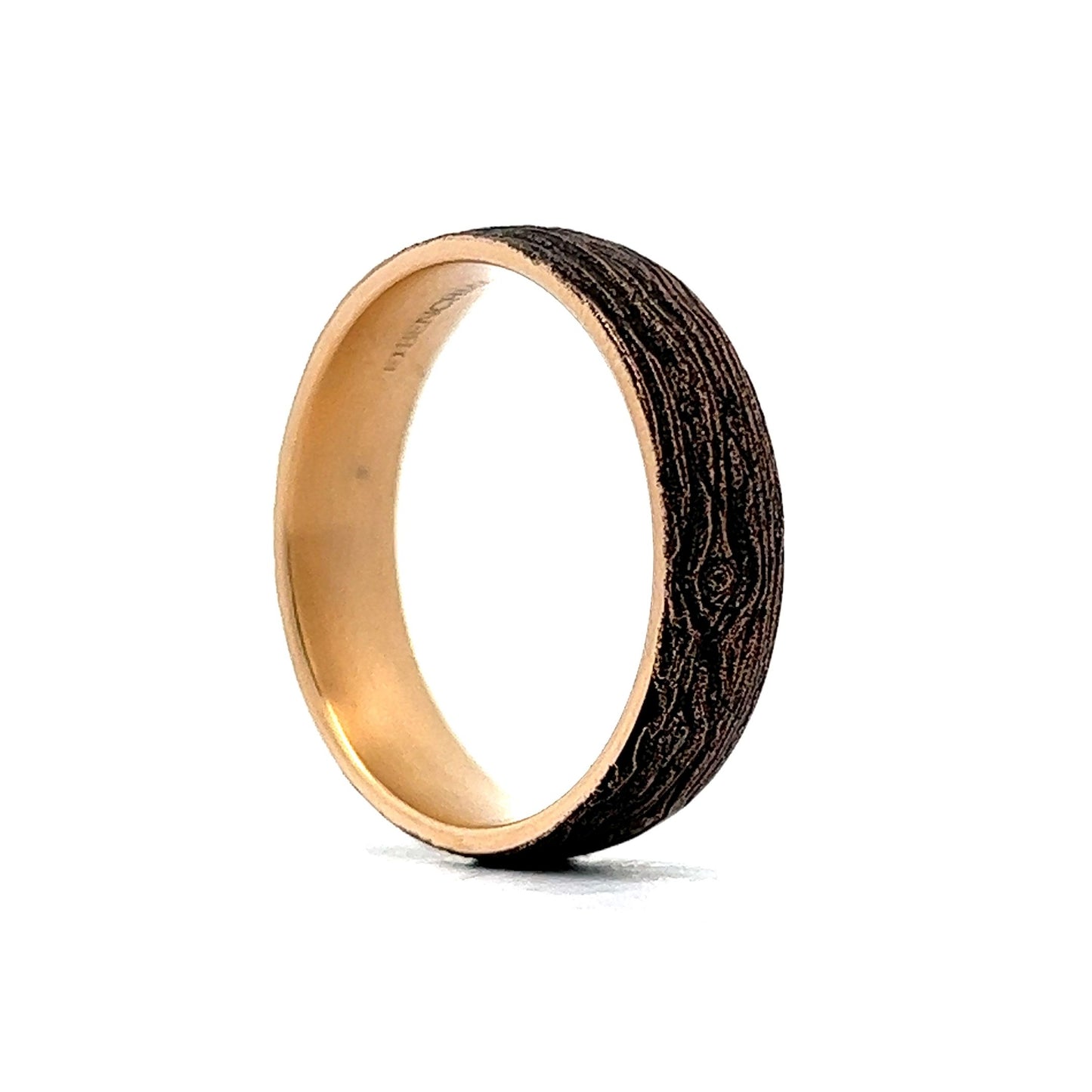 Benchmark Men's Tantalum Tree Bark Textured Wedding Band in 14k Yellow Gold