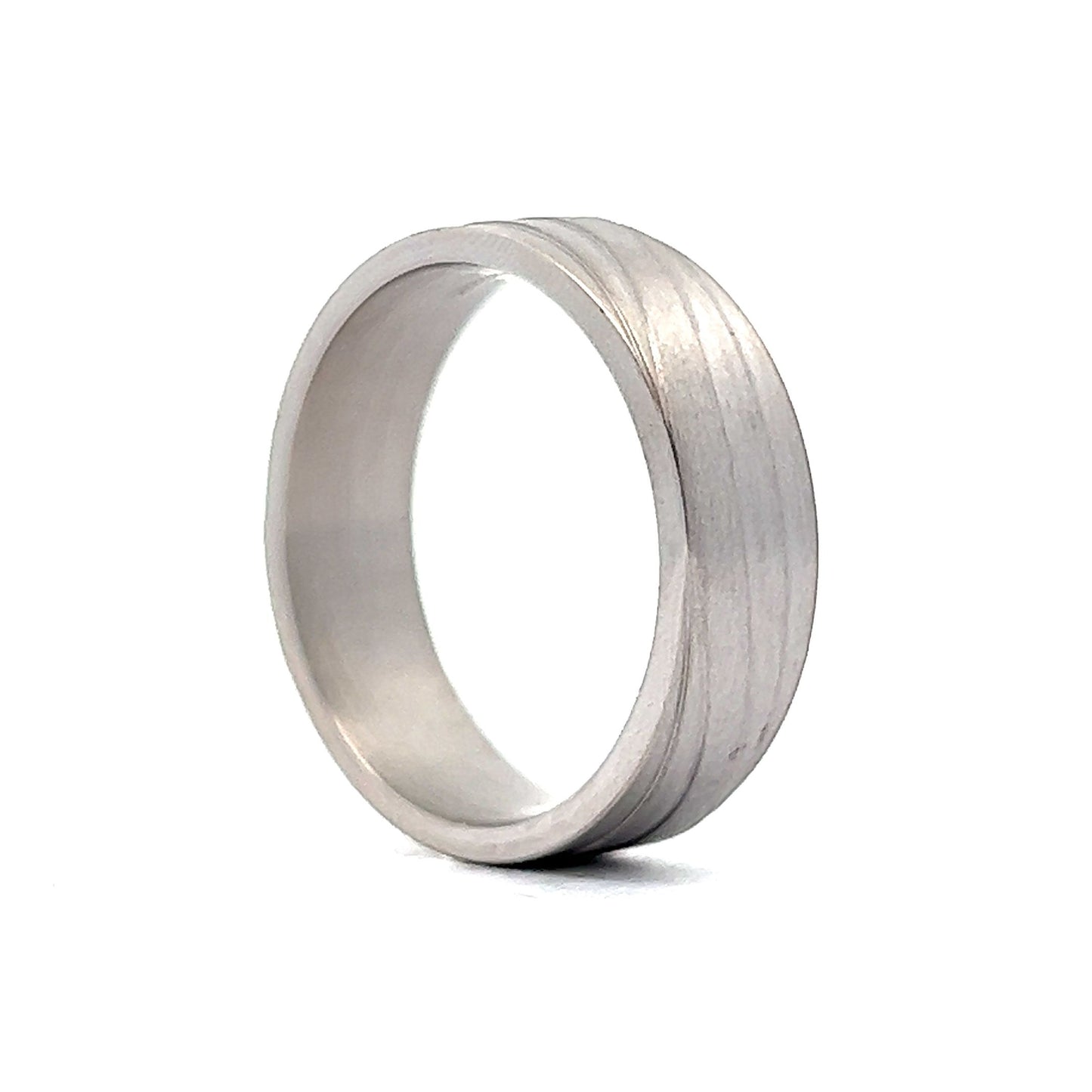 Benchmark Men's Flat Edge Line Pattern Wedding Band in 14k White Gold