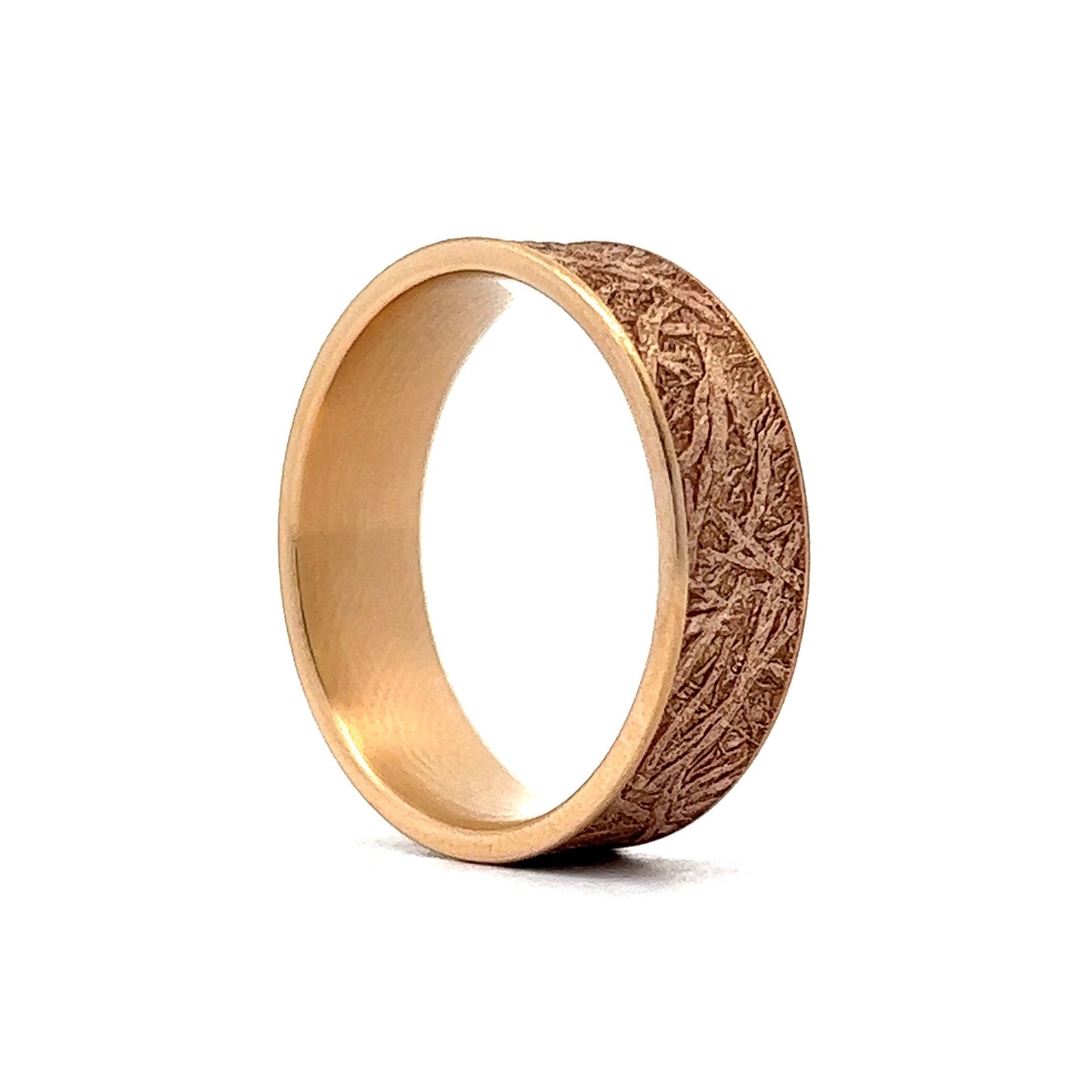 Benchmark Men's Comfort Fit Tree Bark Wedding Band in 14k Yellow Gold