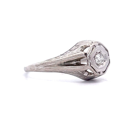 Antique Engagement Ring Art Deco .07ct Old European Cut Diamond in 18k White Gold