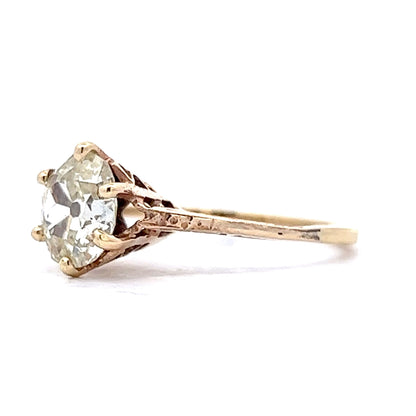 1.45 Vintage Old Mine Cut Diamond Engagement Ring in 14k Yellow Gold
