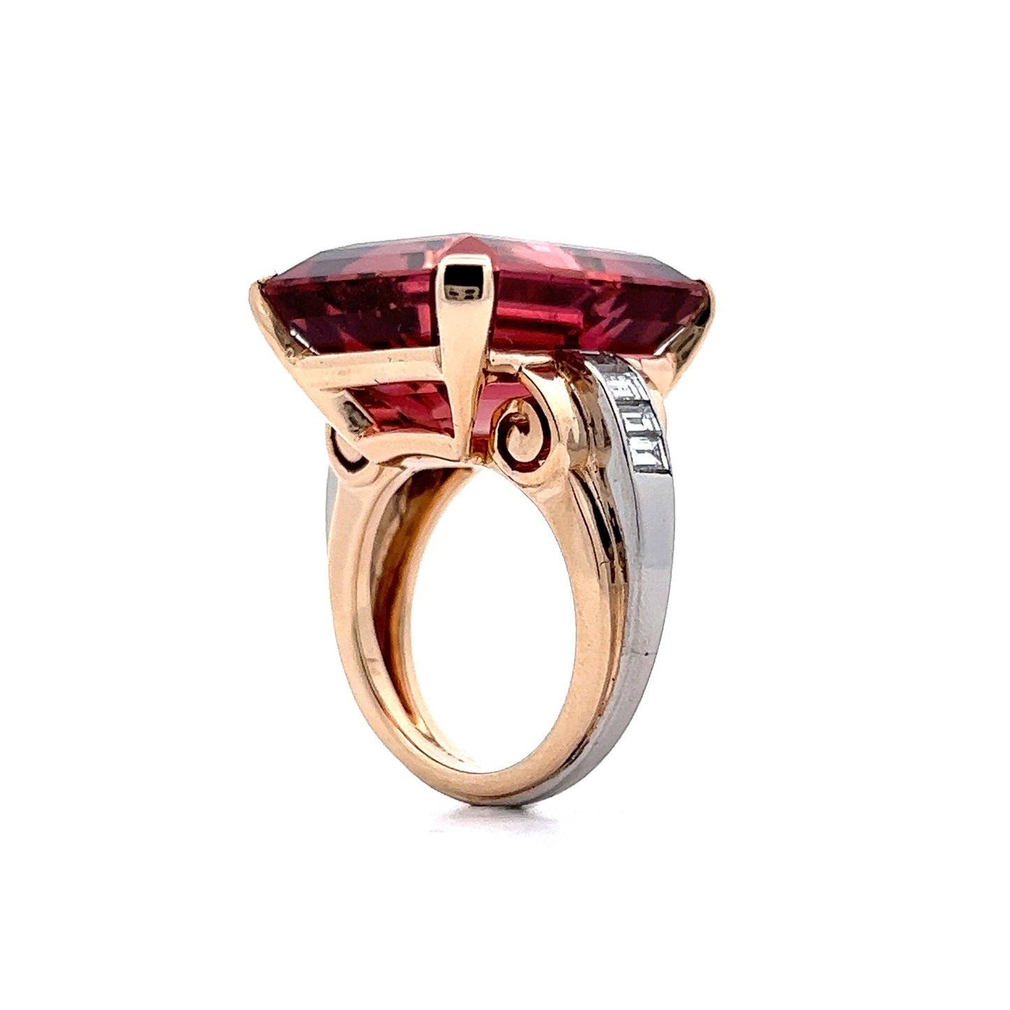 29.60 Emerald Cut Tourmaline Ring in Platinum & 18k Rose Gold