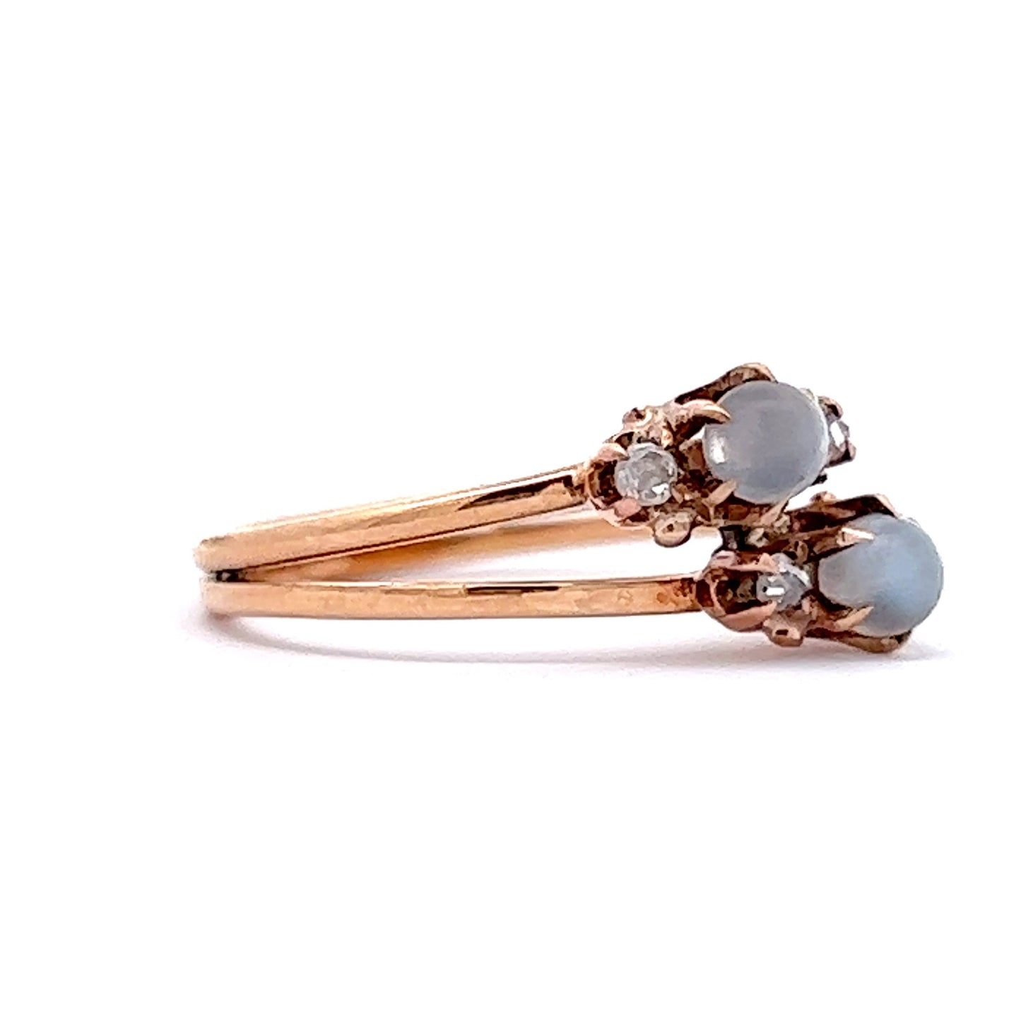 Vintage Victorian Moonstone & Diamond Right Hand Ring in 14k Yellow Gold
