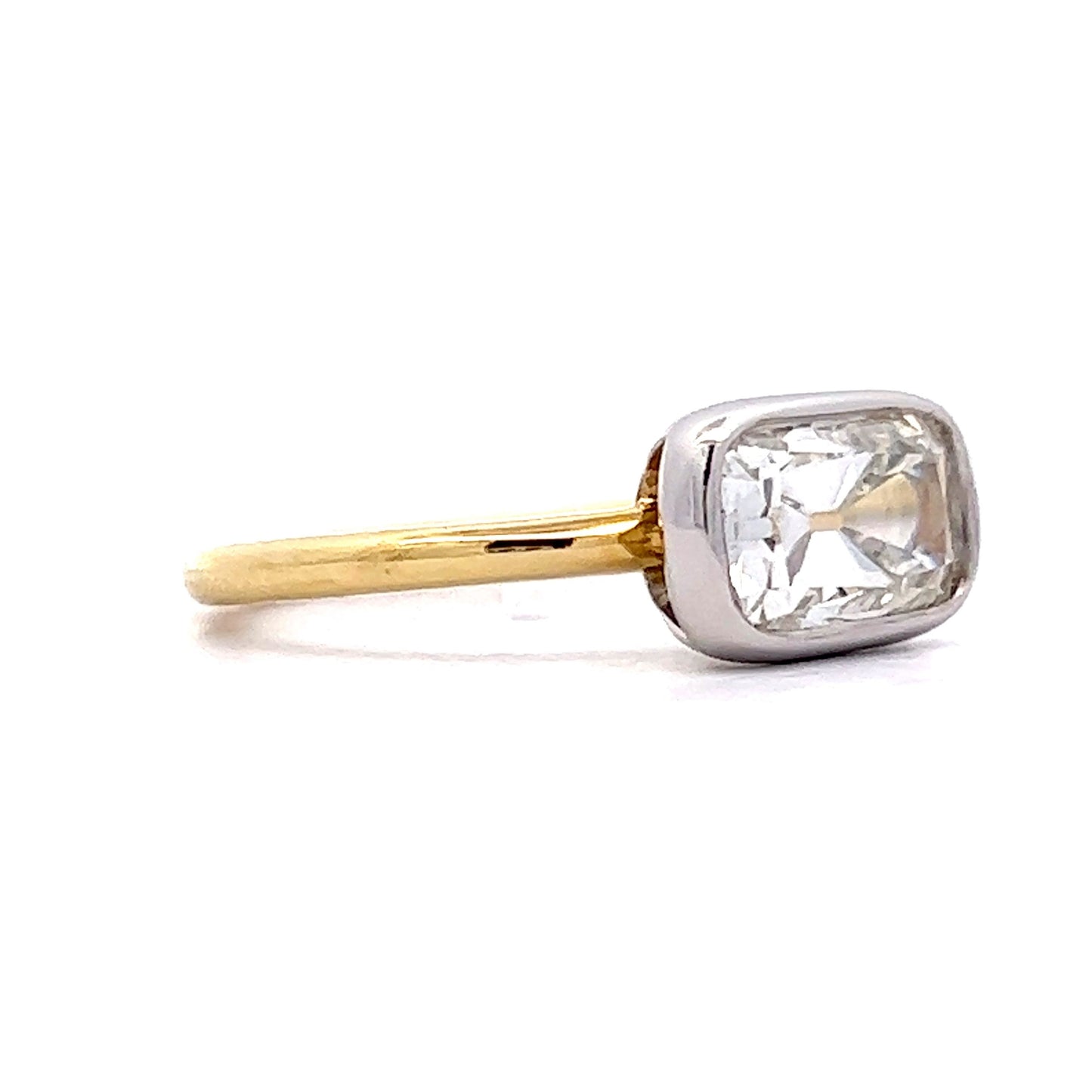 2.21 East/West Cushion Engagement Ring in Yellow Gold & Platinum