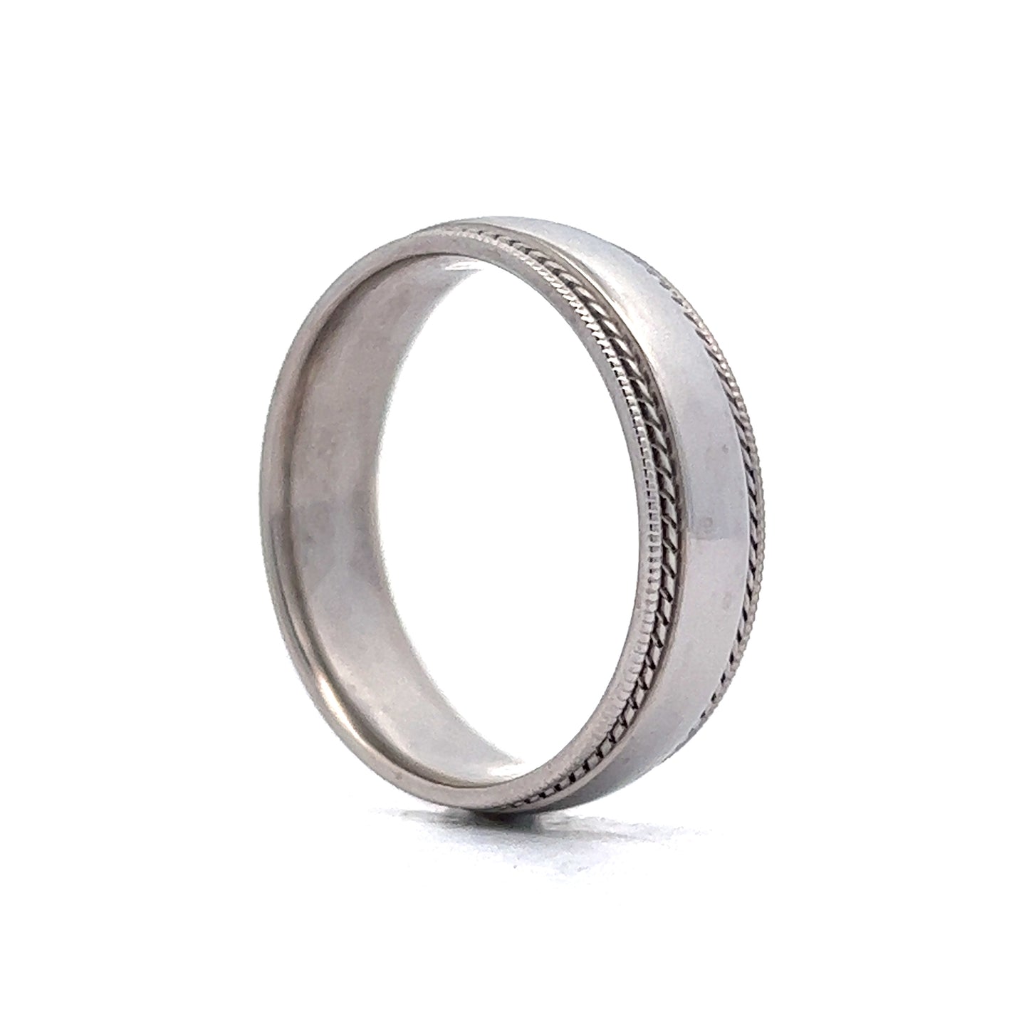 Men's Milgrain 6mm Wedding Band in 14k White Gold