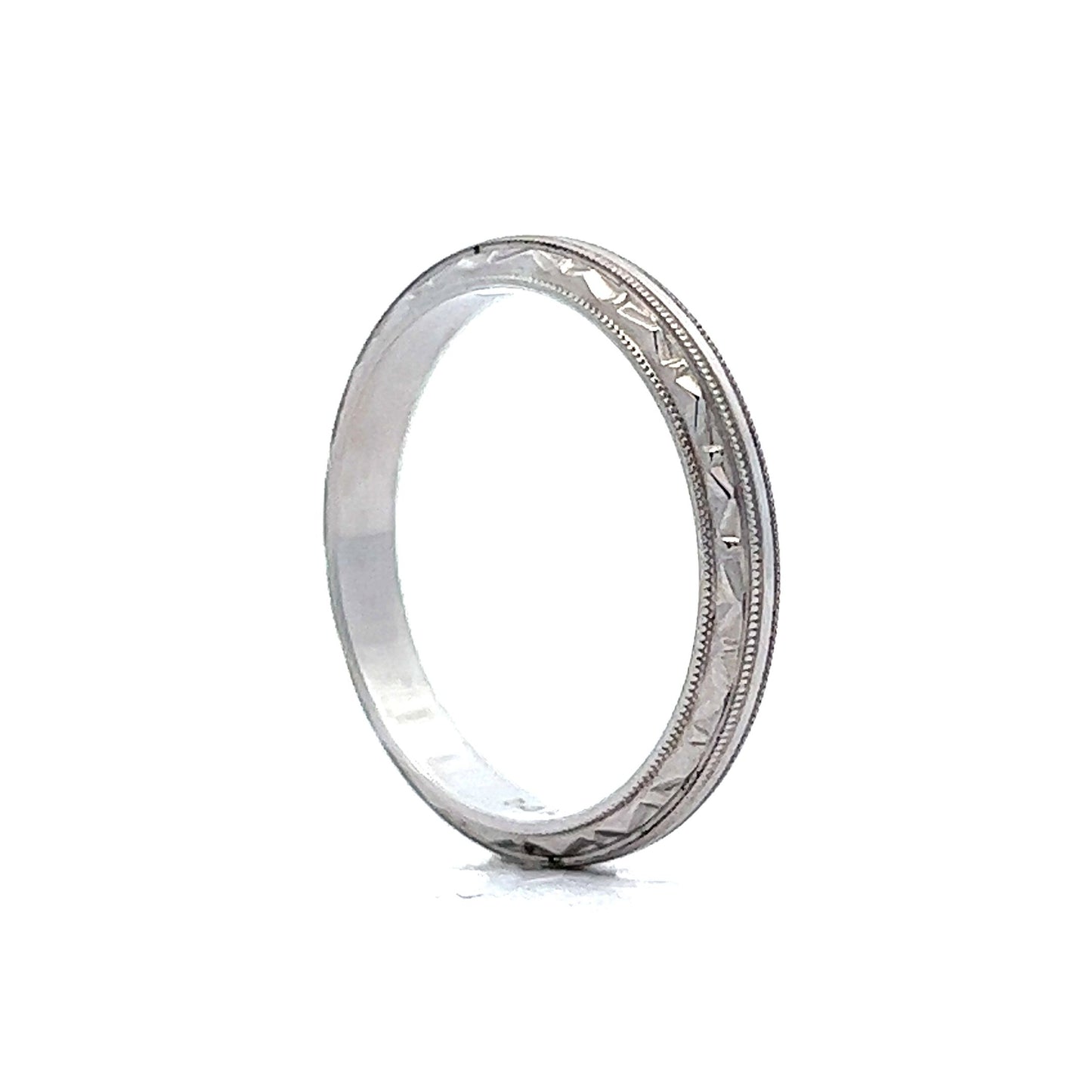 Vintage Art Deco Milgrain Wedding Band in 14K White Gold