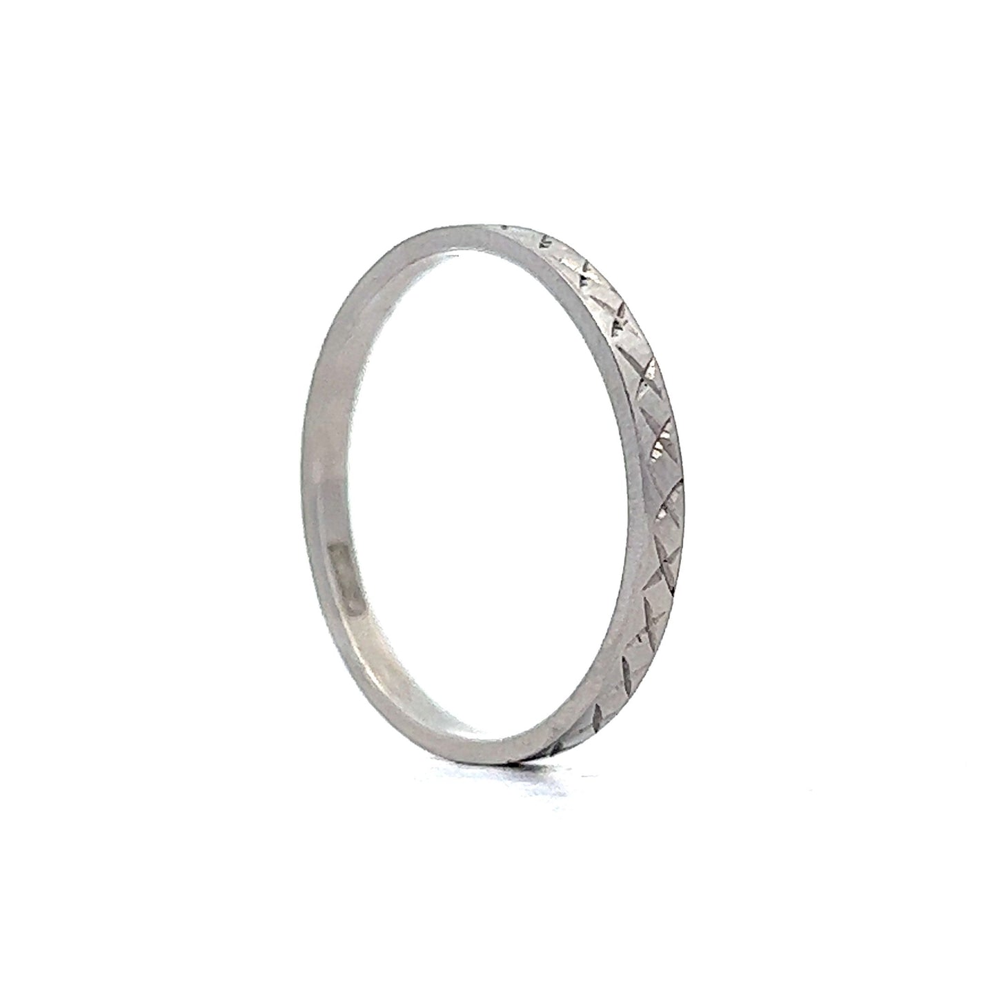 Art Deco Engraved Flat Edge Wedding Band in Platinum