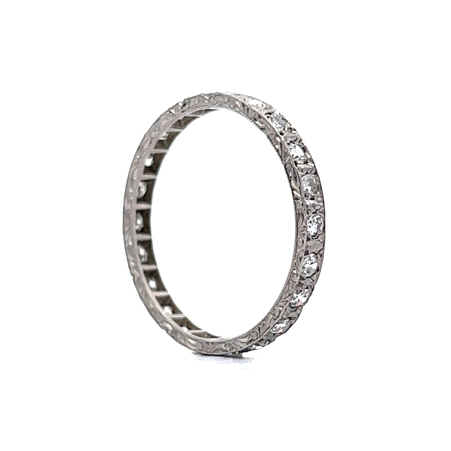 Antique Engraved Diamond Eternity Band in Platinum