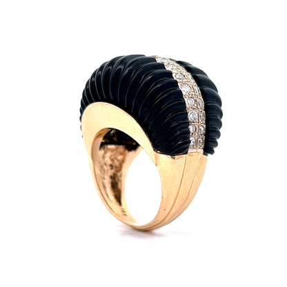 1.04 Diamond & Onyx Cocktail Ring in 14k Yellow Gold
