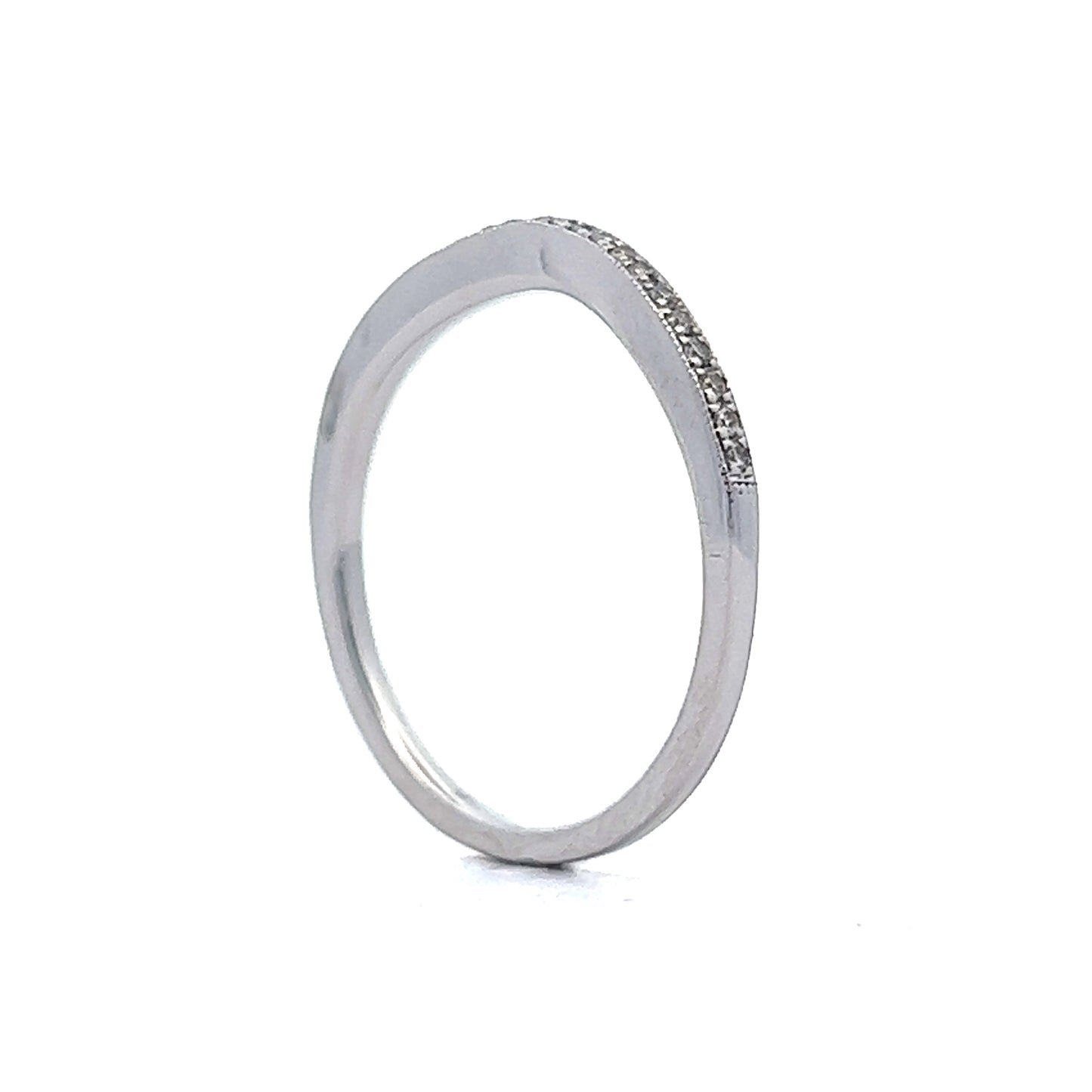 Milgrain Contoured Diamond Wedding Band in White Gold