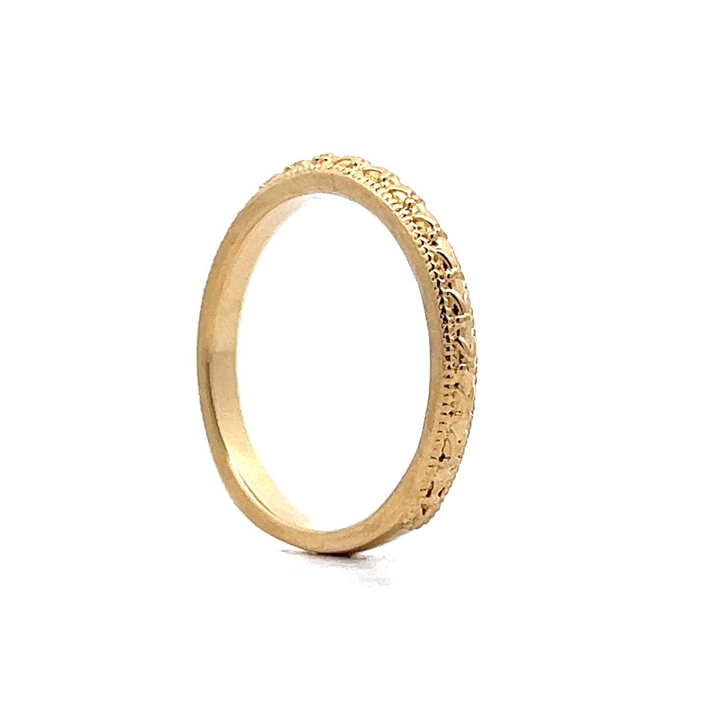 Vintage Inspired Textured Wedding Band in 14k Yellow Gold