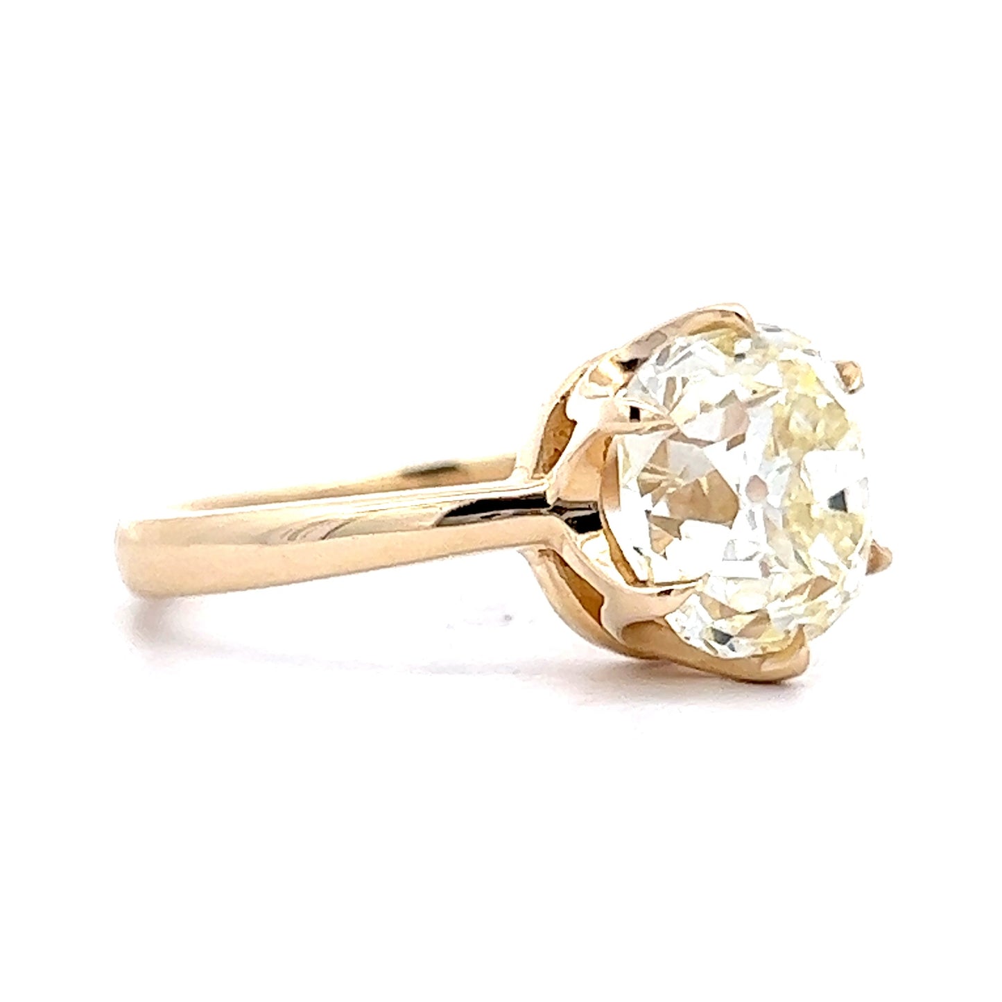 4.56 Old Mine Cushion Diamond Engagement Ring in Yellow Gold