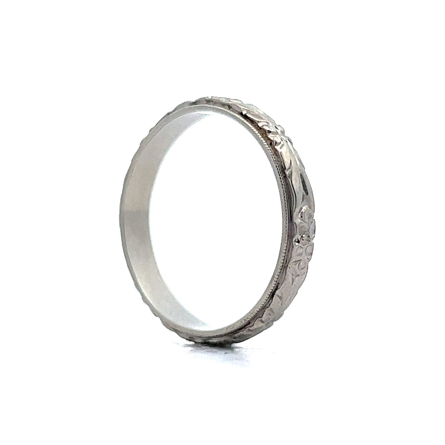 1920s Antique Orange Blossom Wedding Band in 14k White Gold