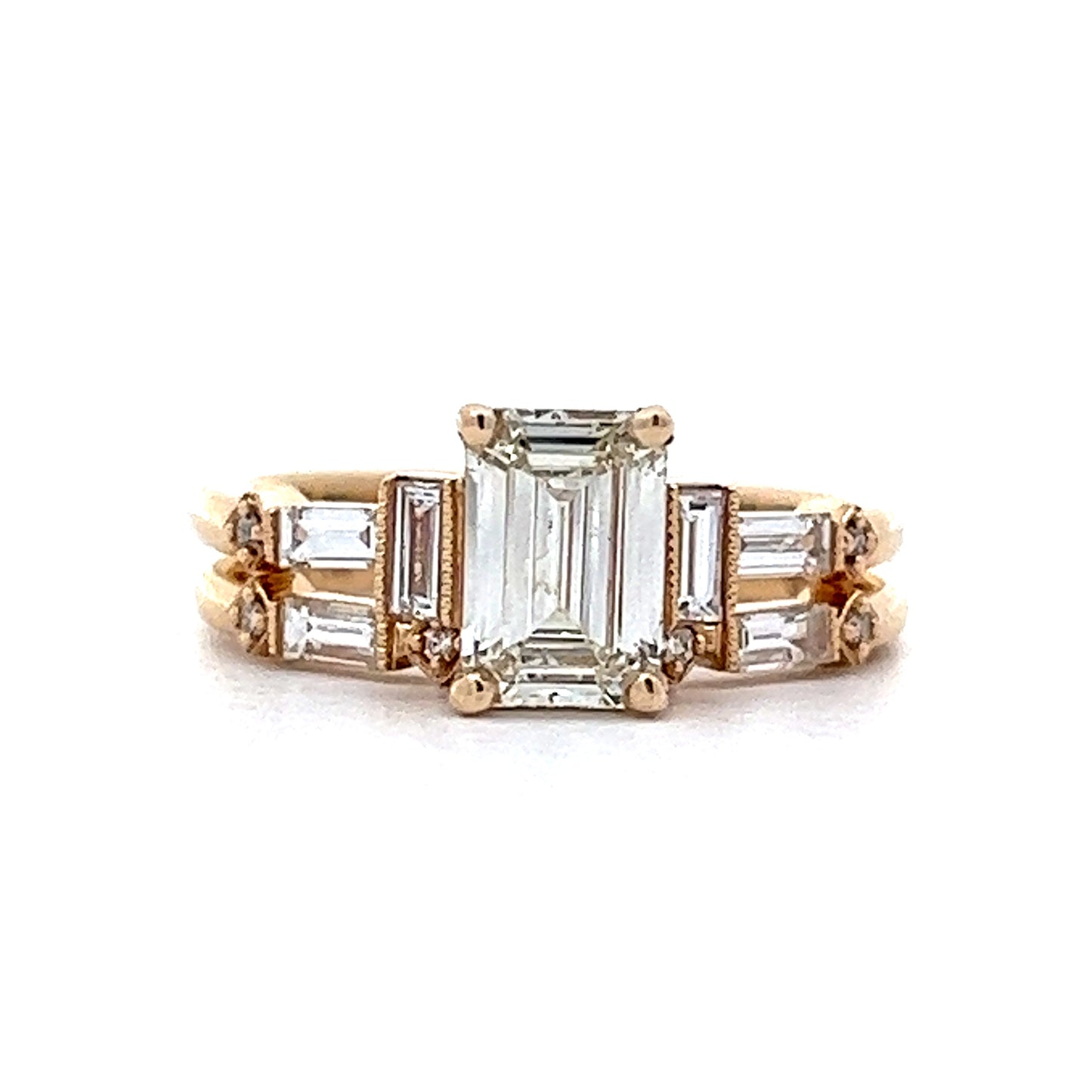 1.09 Emerald Cut Three Stone Engagement Ring in 14k Yellow Gold