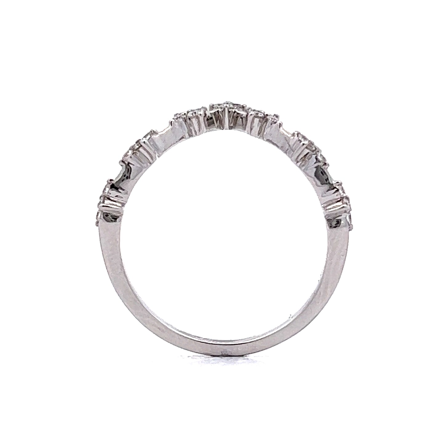 Contoured Diamond Cluster Wedding Band in 14k White Gold