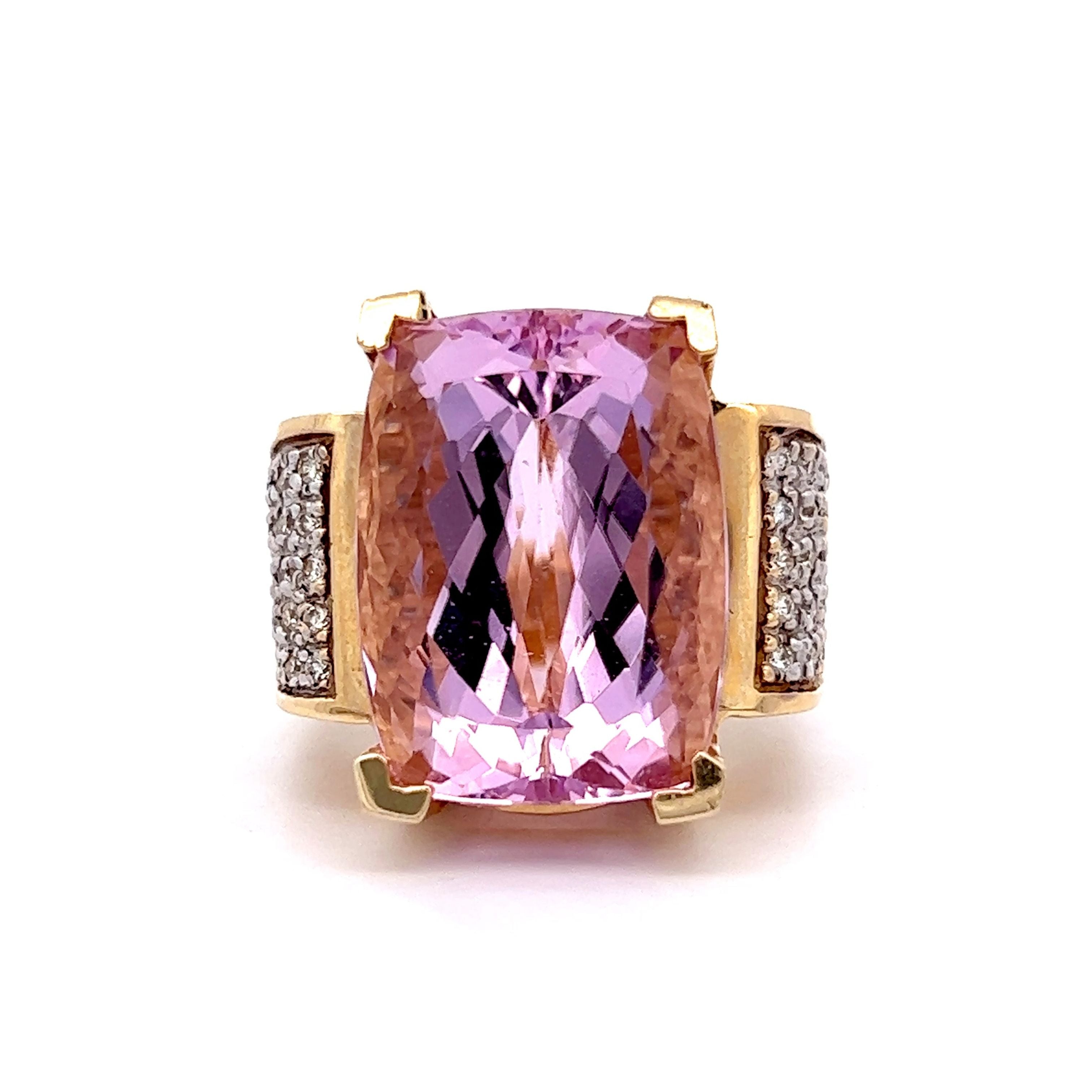 Kunzite & Diamond Cocktail Ring in 14k Yellow Gold  display picture 1