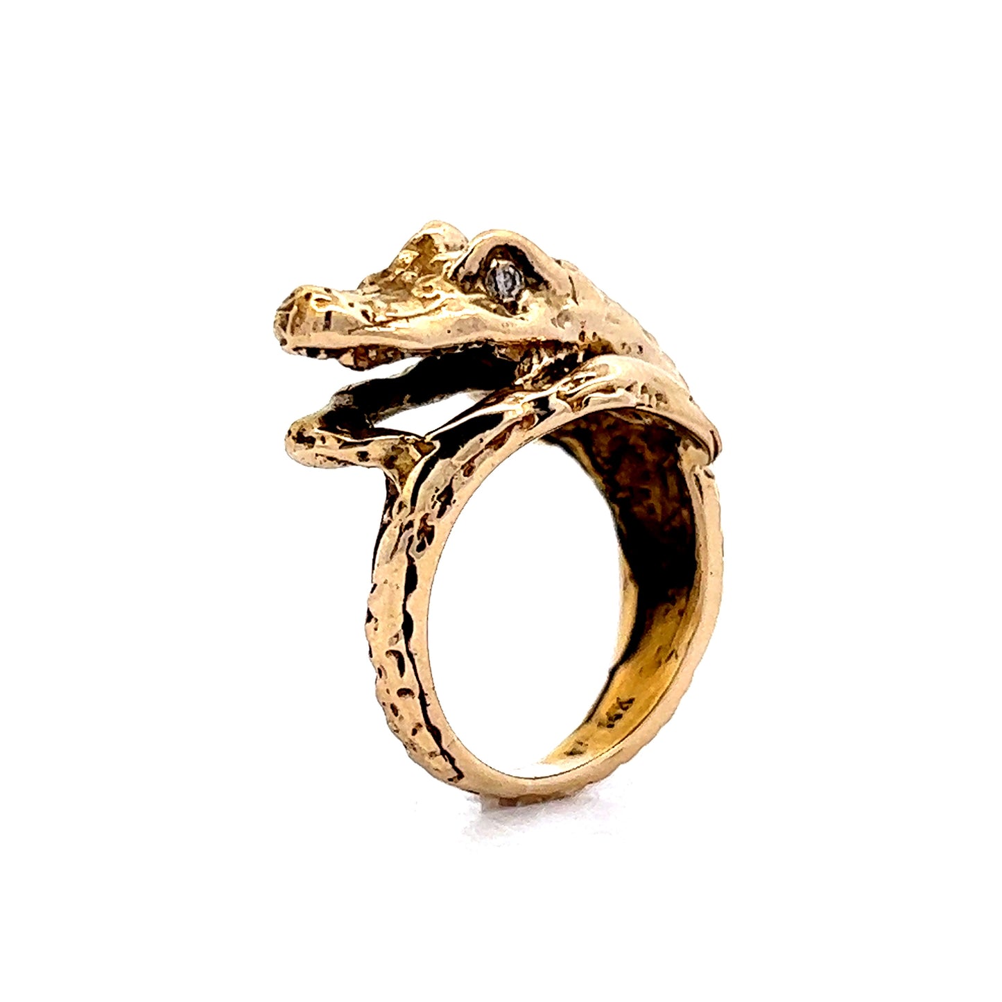 Alligator Cocktail Ring w/ Diamonds in 14k Yellow Gold