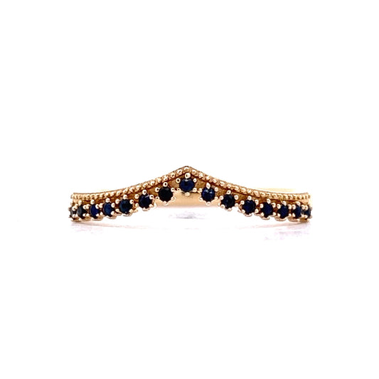 Blue Sapphire Contoured Stacking Ring in 14k Yellow Gold.