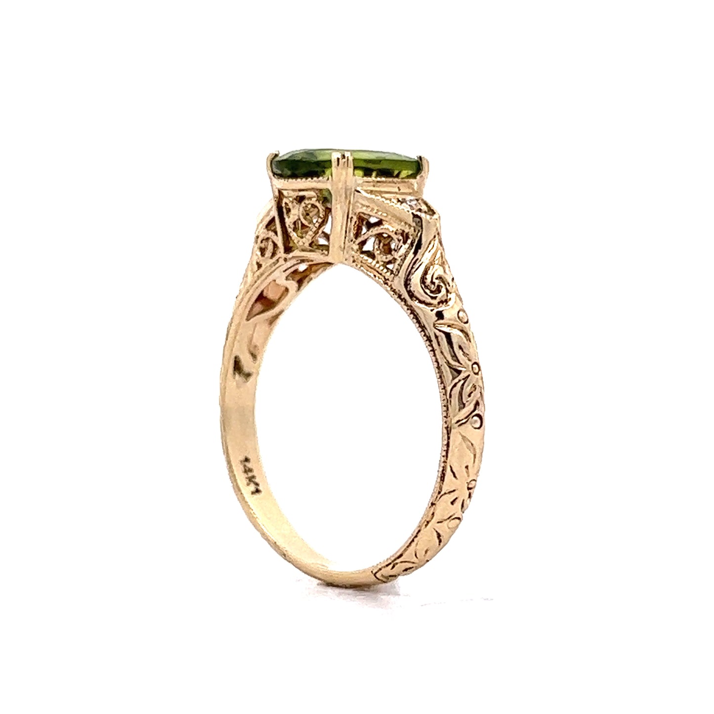 1.37 Oval Peridot Engagement Ring in 14k Yellow Gold