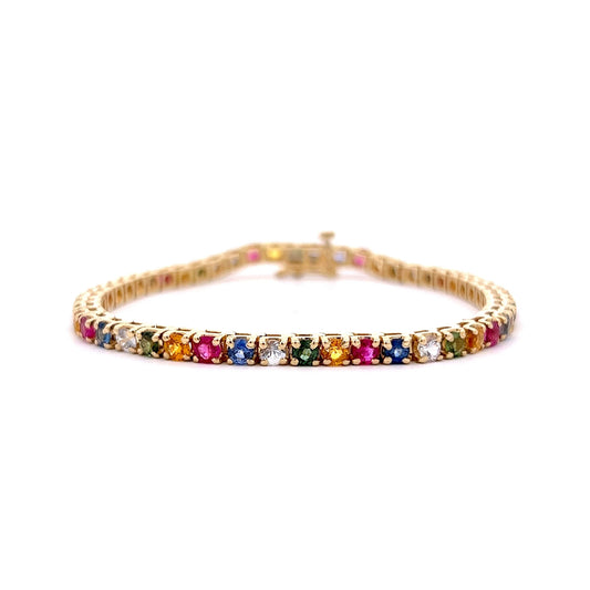 Mixed Color Sapphire Tennis Bracelet in 14k Yellow Gold