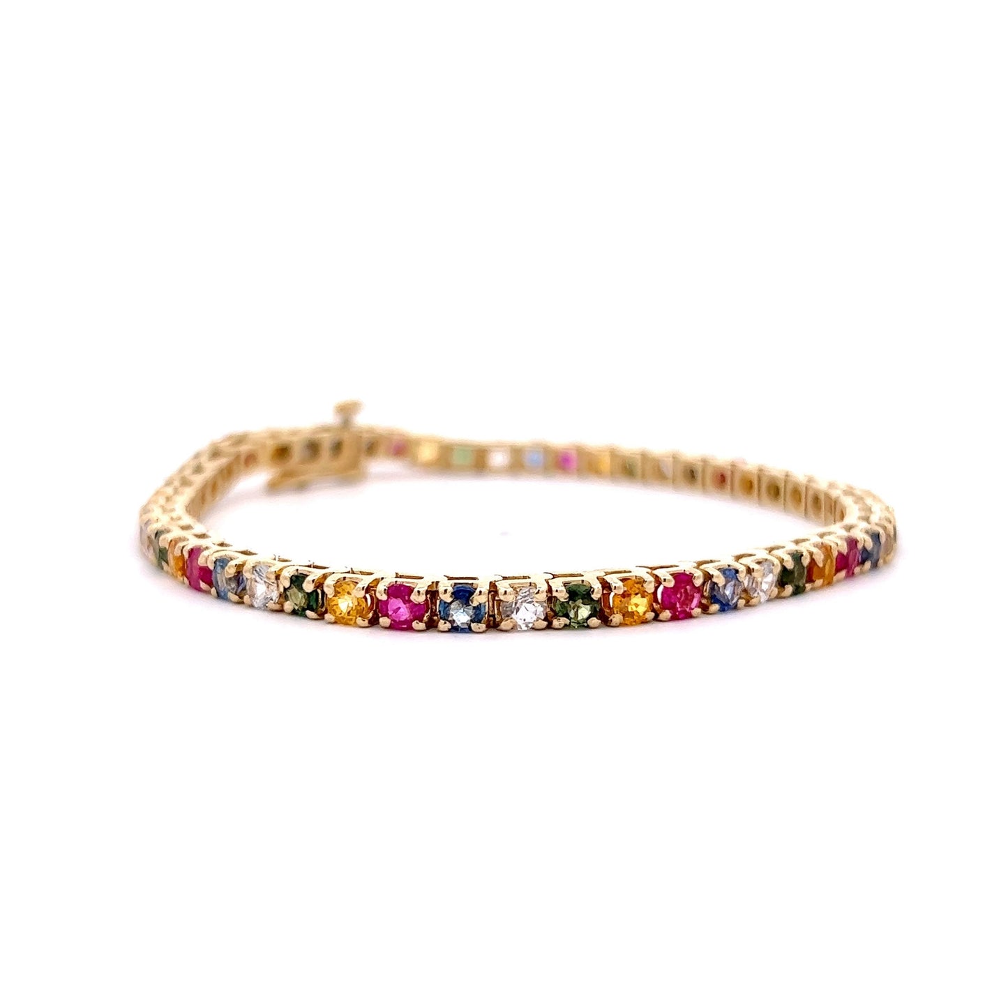 Mixed Color Sapphire Tennis Bracelet in 14k Yellow Gold