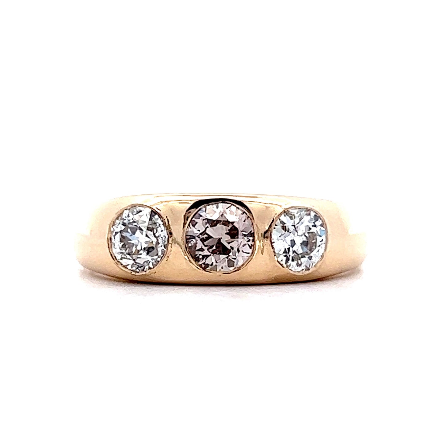 Vintage Men's Diamond Three Stone Ring in 14k Yellow Gold