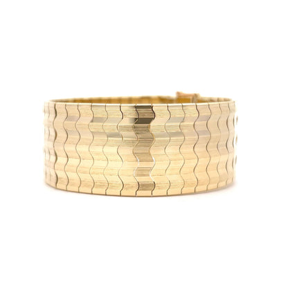 Wide Textured Bracelet in 14k Yellow Gold