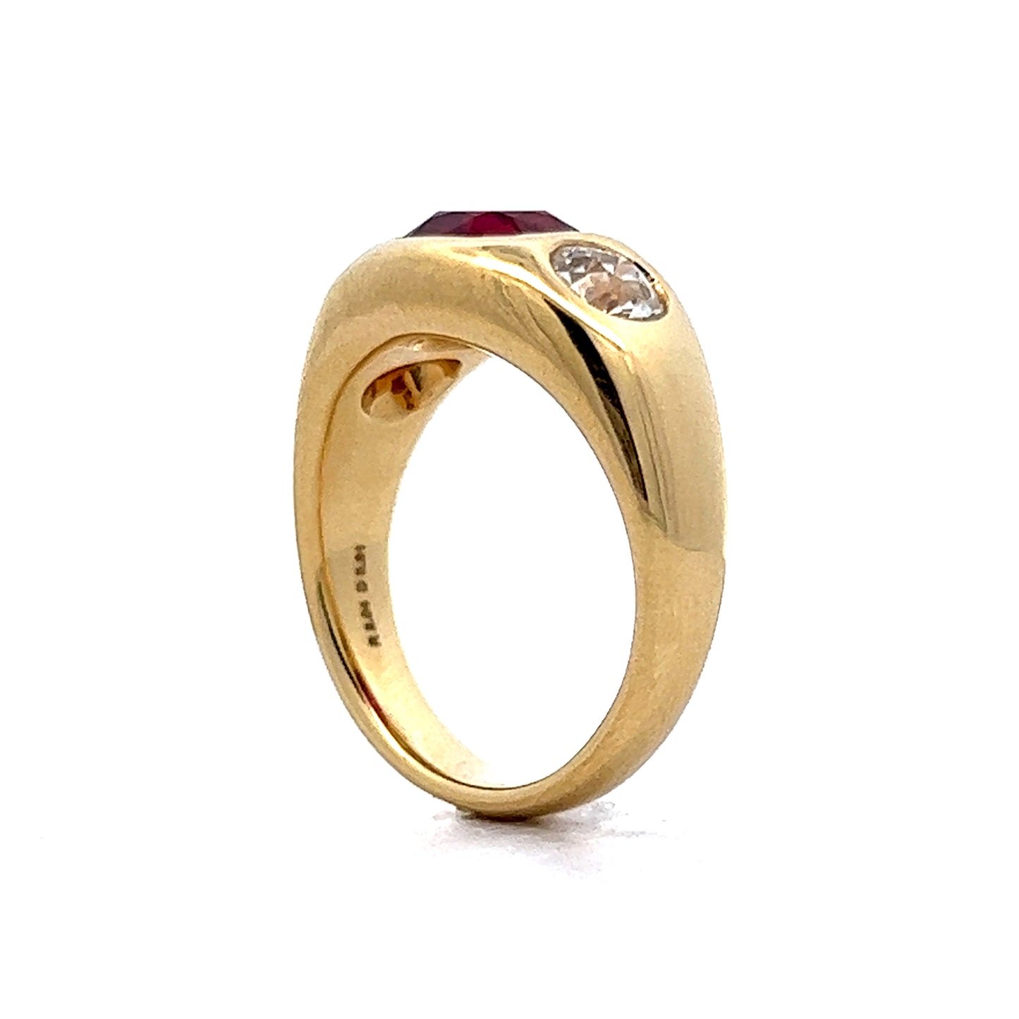 2.04 Ruby Three-Stone Cocktail Ring in 18k Yellow Gold