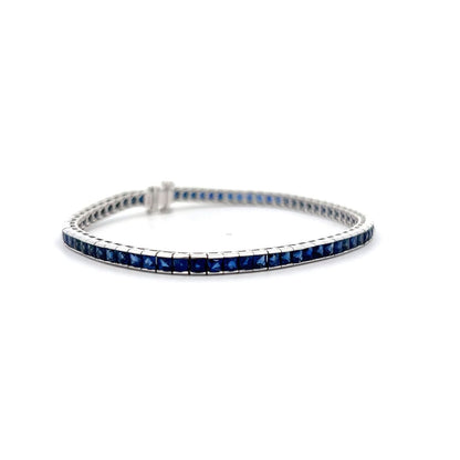 7 Carat Blue Sapphire Tennis Bracelet in Platinum