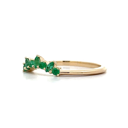 Marquise & Round Cut Emerald Contour Band in Yellow Gold