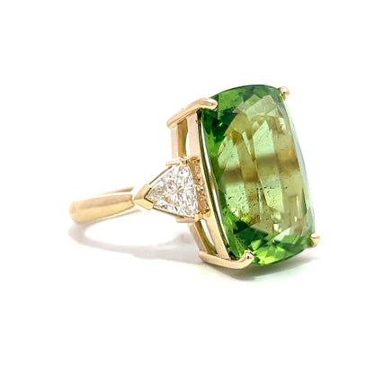 14.35 Emerald Cut Peridot & Diamond Ring in Yellow Gold