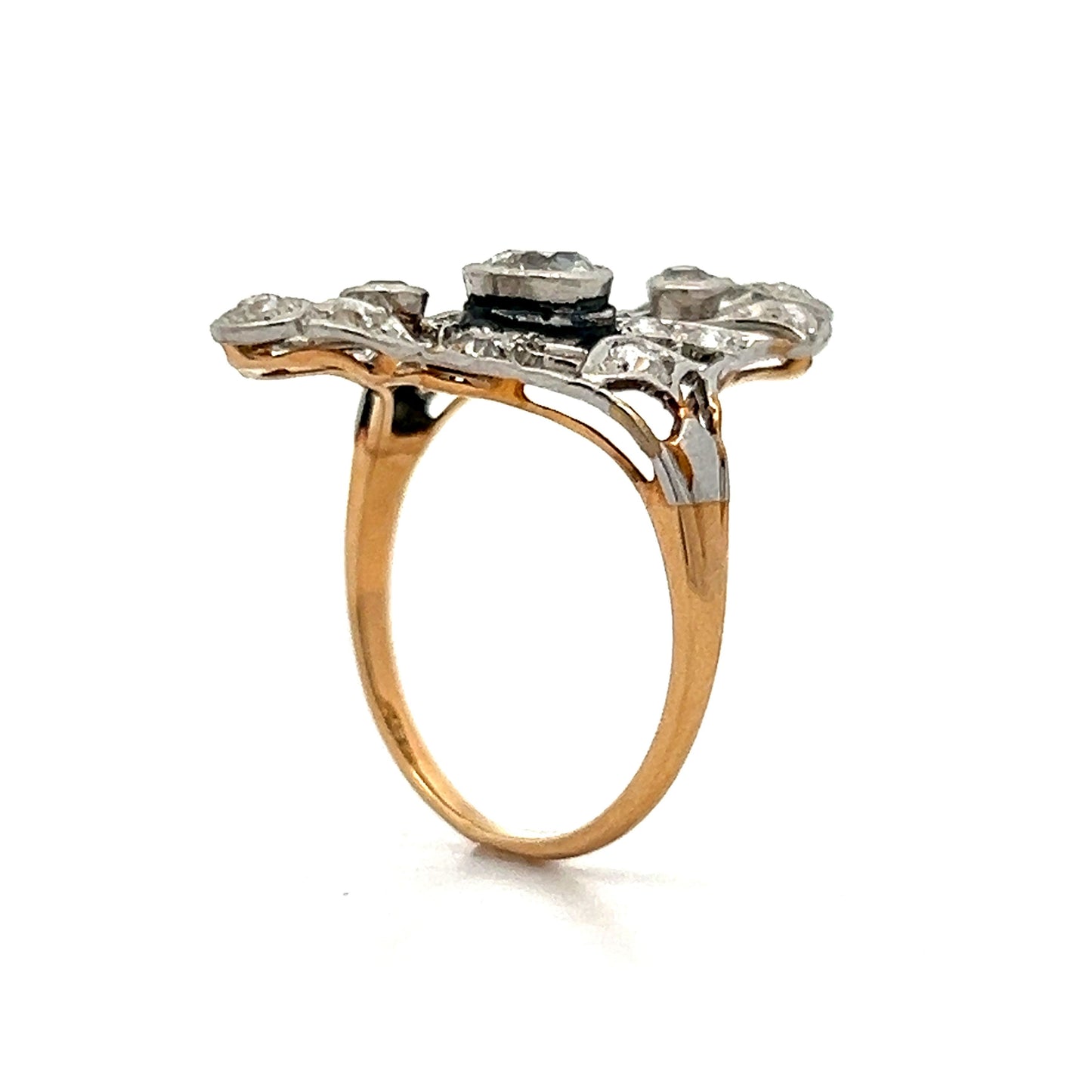 Antique Edwardian Diamond Dinner Ring in Yellow Gold & Platinum