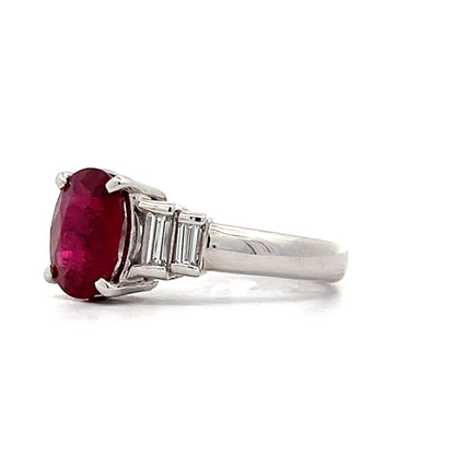 2.23 Oval Ruby & Diamond Engagement Ring in Platinum