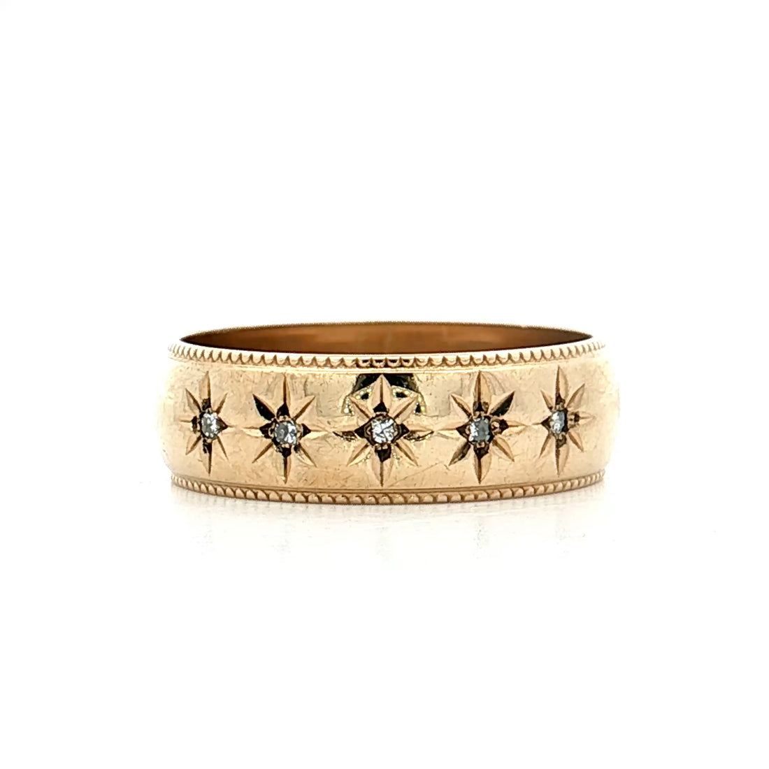 Victorian Starburst Diamond Band 9k Yellow Gold