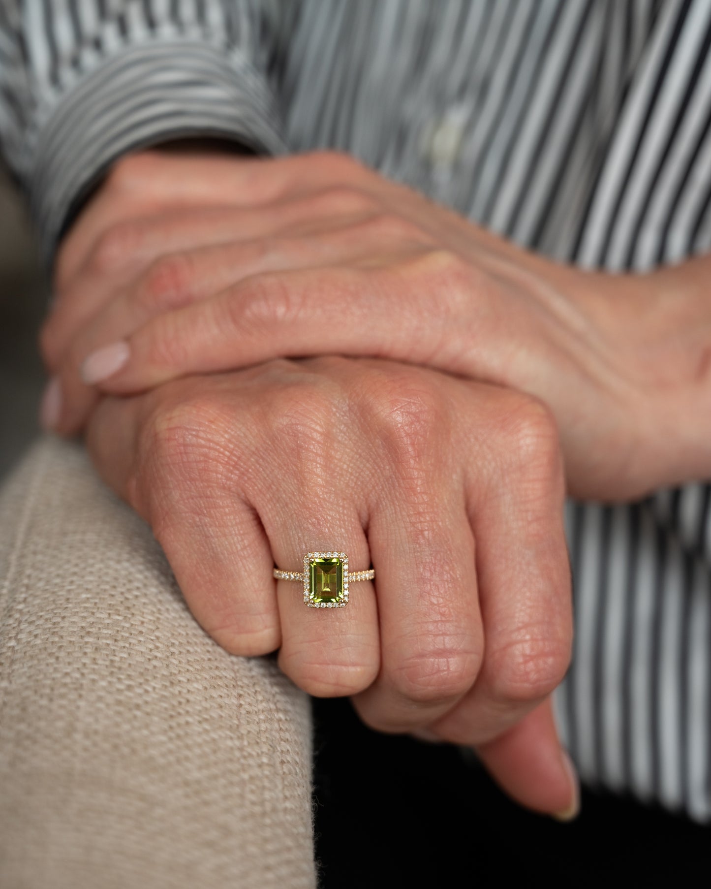 .65 Peridot & Diamond Halo Cocktail Ring 14k