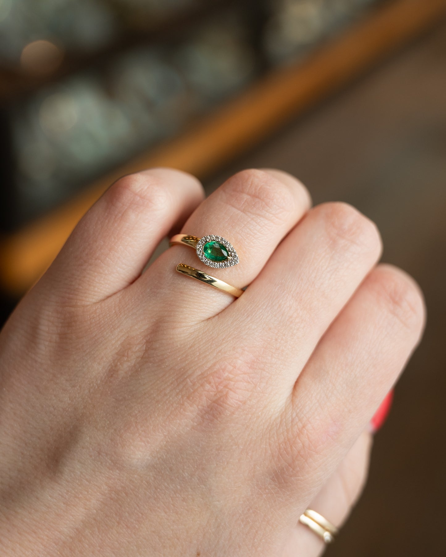 .31 Emerald & Diamond Snake Cocktail Ring 14k