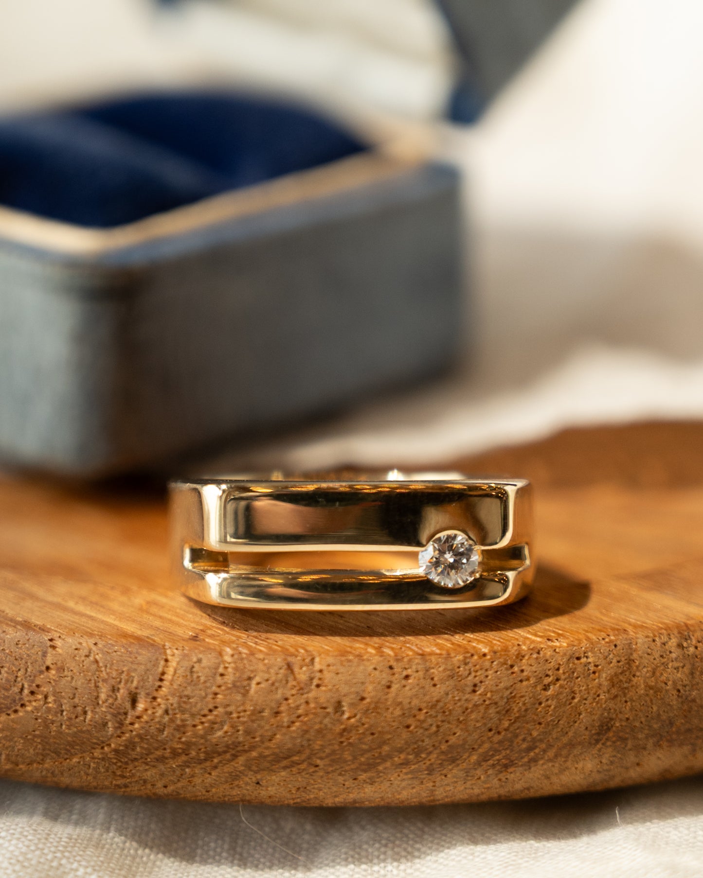 .21 Diamond Signet Wedding Band 14k Yellow Gold