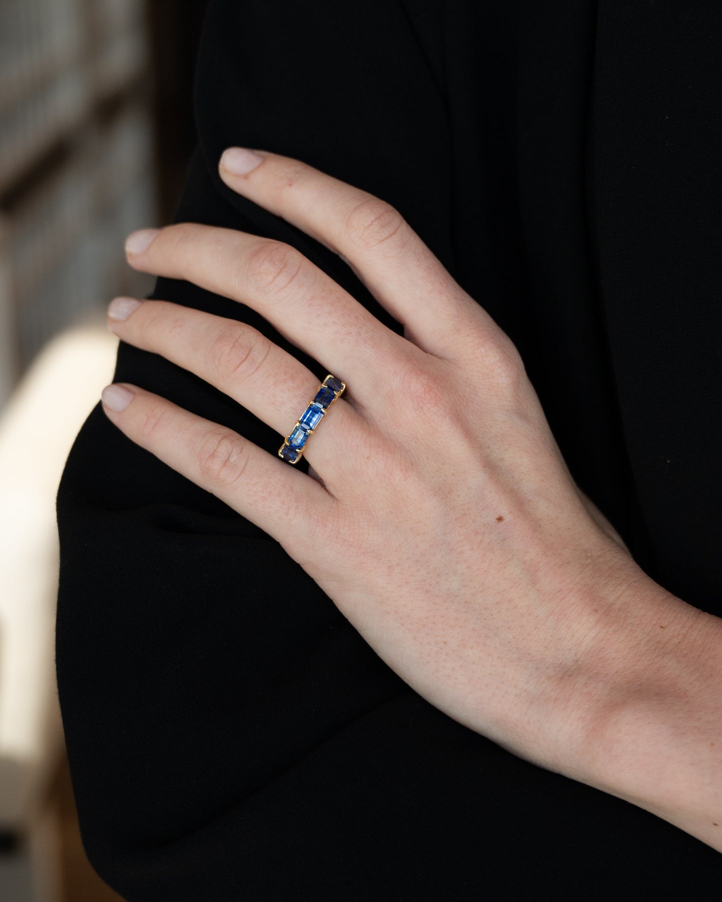 6.45 Emerald Cut Sapphire Eternity Band 18k