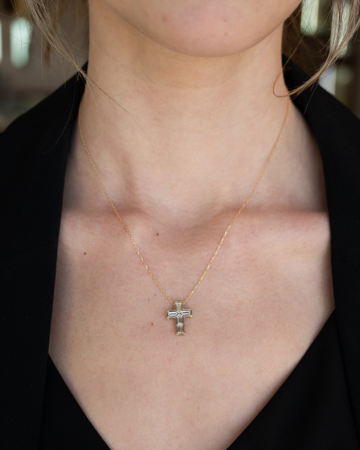 .94 Diamond Cross Pendant 14k Yellow Gold