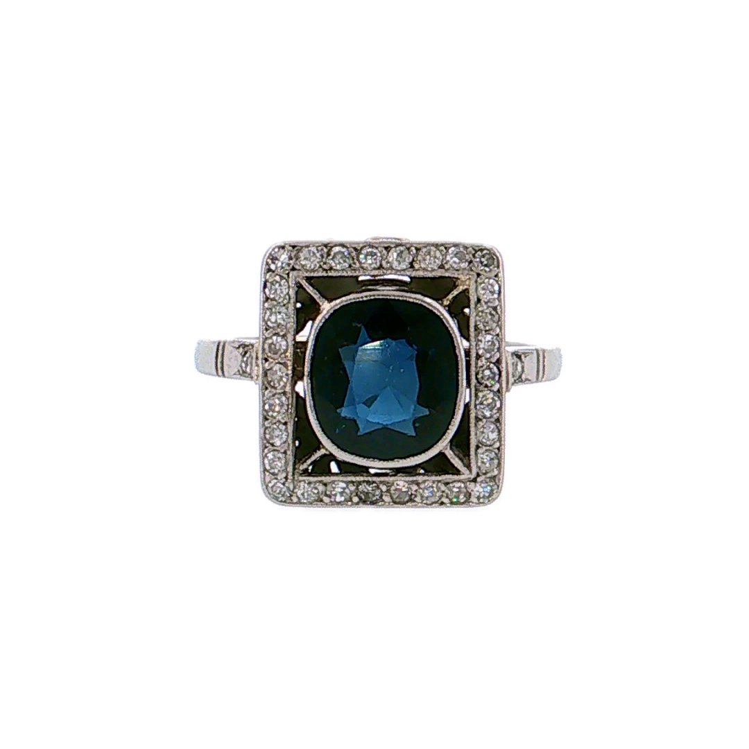 1.48 Antique Cushion Cut Sapphire Engagement Ring 18K